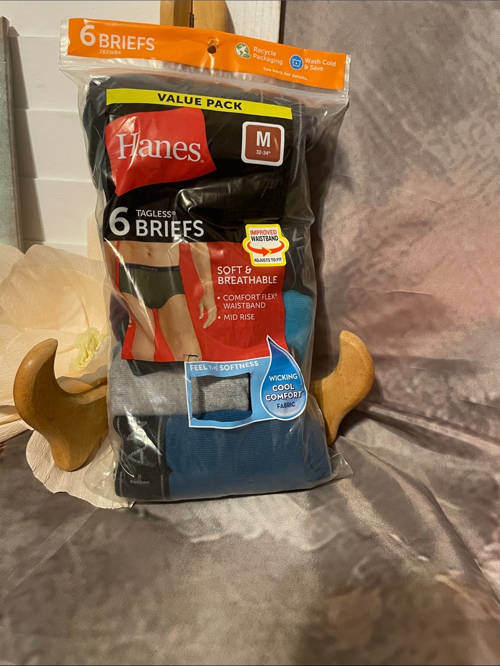 Hanes Men’s 6-Pack Tagless Briefs - Black, Gray, Blue
